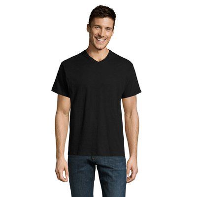 Camiseta Hombre Algodón Cuello Pico Negro Profundo XXL
