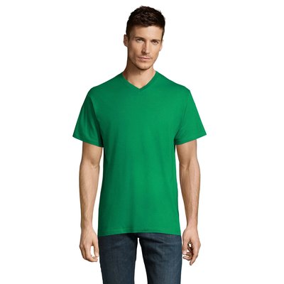 Camiseta Hombre Algodón Cuello Pico Verde S