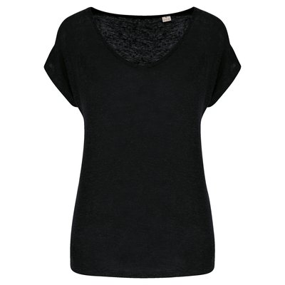 Camiseta lino cuello redondo mujer Black S