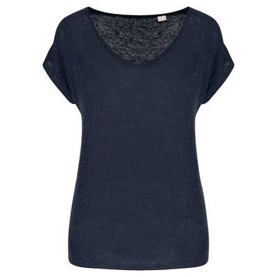 Camiseta lino cuello redondo mujer Navy Blue L