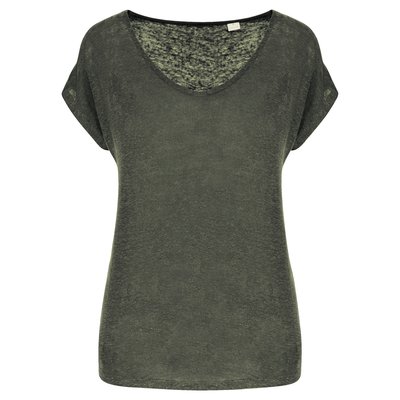 Camiseta lino cuello redondo mujer Organic Khaki XXL