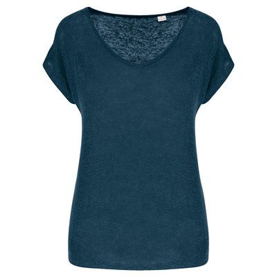 Camiseta lino cuello redondo mujer Peacock Blue XS