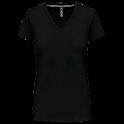 Camiseta de manga corta cuello pico mujer Black S