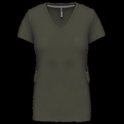Camiseta de manga corta cuello pico mujer Dark Khaki S