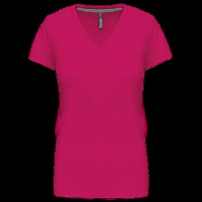 Camiseta de manga corta cuello pico mujer Fuchsia XXL