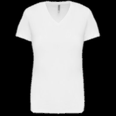 Camiseta de manga corta cuello pico mujer White XL