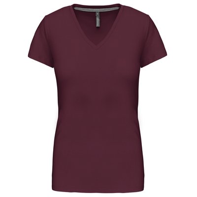 Camiseta de manga corta cuello pico mujer Wine M