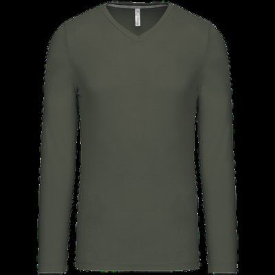 Camiseta de manga larga con cuello de pico Dark Khaki XXL