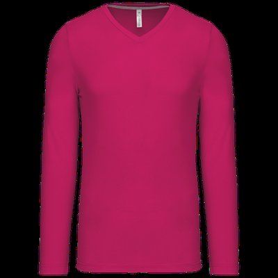 Camiseta de manga larga con cuello de pico Fuchsia 4XL