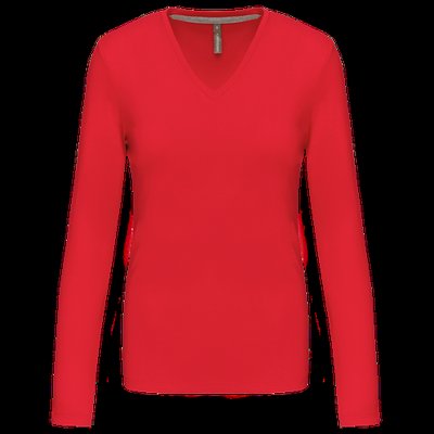 Camiseta manga larga mujer algodón entallada Red L