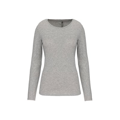 Camiseta manga larga mujer y cuello redondo Light Grey Heather M