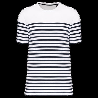 Camiseta marinera de algodón para hombre White / Navy Stripes XXL