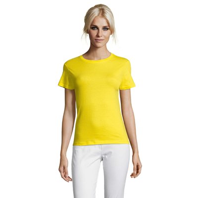 Camiseta Mujer Algodón Corte Entallado Amarillo S