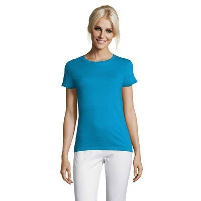 Camiseta Mujer Algodón Corte Entallado Aqua L
