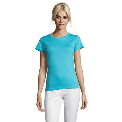 Camiseta Mujer Algodón Corte Entallado Azul Atolón Xl