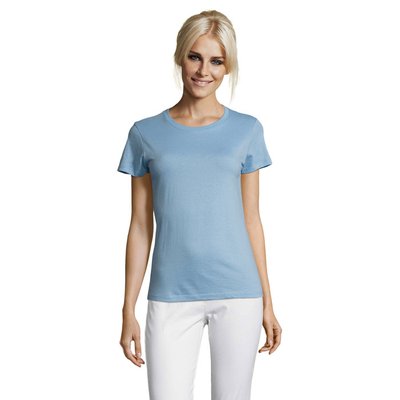 Camiseta Mujer Algodón Corte Entallado Azul Cielo M