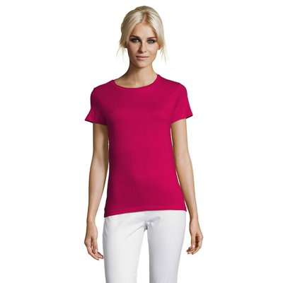 Camiseta Mujer Algodón Corte Entallado Fuchsia L