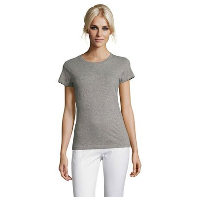 Camiseta Mujer Algodón Corte Entallado Gris Jaspeado M