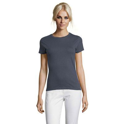 Camiseta Mujer Algodón Corte Entallado Gris Ratón M