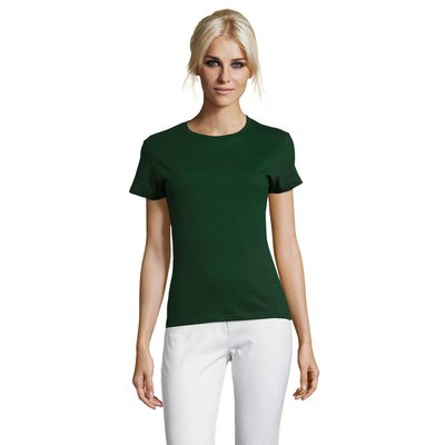 Camiseta Mujer Algodón Corte Entallado Verde Botella Oscuro Xl