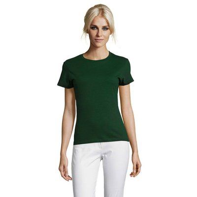 Camiseta Mujer Algodón Corte Entallado Verde Botella Oscuro XXL
