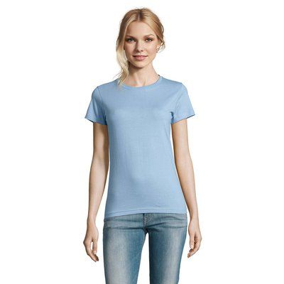 Camiseta Mujer Algodón Semi-Peinado Azul Cielo XXL