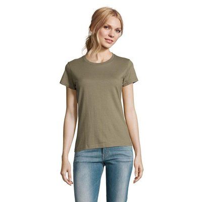 Camiseta Mujer Algodón Semi-Peinado Caqui M