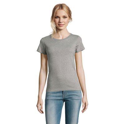 Camiseta Mujer Algodón Semi-Peinado Gris Jaspeado S