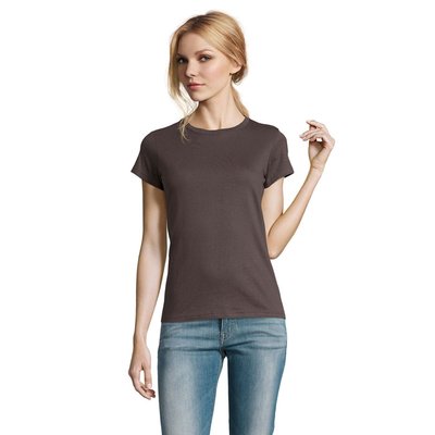 Camiseta Mujer Algodón Semi-Peinado Gris Oscuro L
