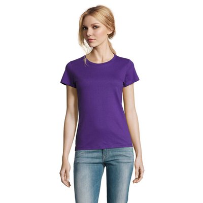 Camiseta Mujer Algodón Semi-Peinado Morado Oscuro M