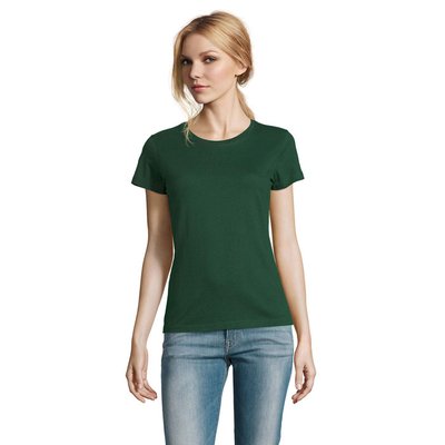Camiseta Mujer Algodón Semi-Peinado Verde Botella Oscuro L