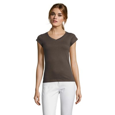 Camiseta Mujer Entallada Algodón Escote Pico Gris Oscuro M
