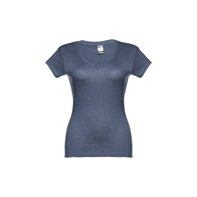 Camiseta Mujer Entallada de Algodón Escote V Azul matizado XL