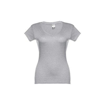 Camiseta Mujer Entallada de Algodón Escote V Gris claro matizado XXL