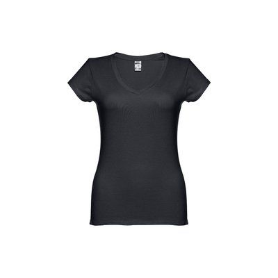 Camiseta Mujer Entallada de Algodón Escote V Negro XL