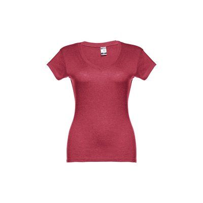 Camiseta Mujer Entallada de Algodón Escote V Rojo matizado XXL