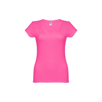 Camiseta Mujer Entallada de Algodón Escote V Rosa L