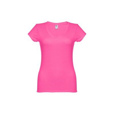 Camiseta Mujer Entallada de Algodón Escote V Rosa S