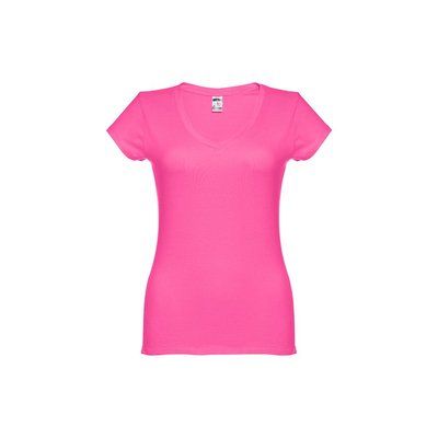 Camiseta Mujer Entallada de Algodón Escote V Rosa XL