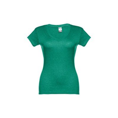 Camiseta Mujer Entallada de Algodón Escote V Verde matizado M