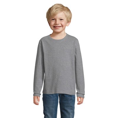 Camiseta Niños Manga Larga Algodón Gris Jaspeado Xl