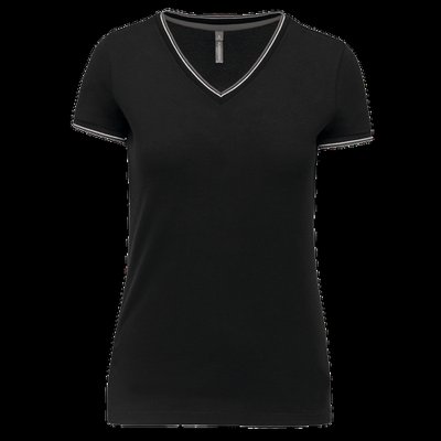 Camiseta de punto piqué mujer Black / Light Grey / White L