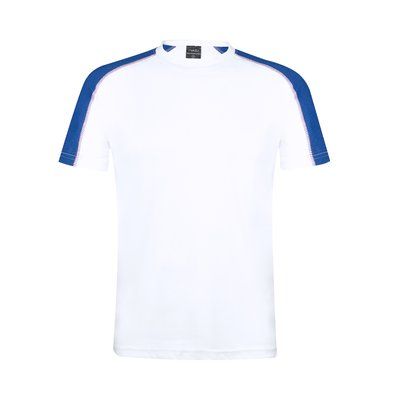 Camiseta técnica blanca con franja de color Azul M