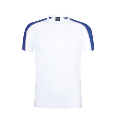 Camiseta técnica blanca con franja de color Azul XL