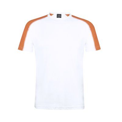 Camiseta técnica blanca con franja de color Naranja L