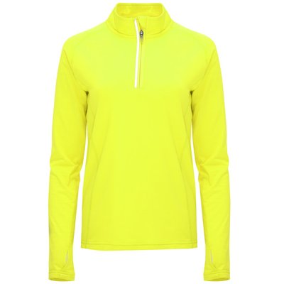 Camiseta Técnica Mujer Cuello Alto Puño Pulgar Amarillo Fluor S
