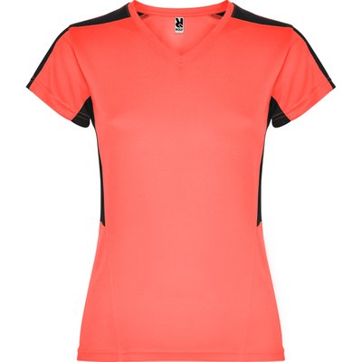 Camiseta técnica mujer manga corta CORAL FLUOR/NEGRO S