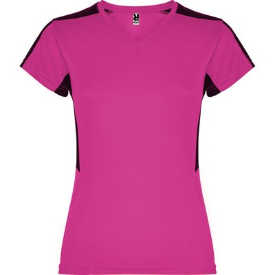 Camiseta técnica mujer manga corta FUCSIA/NEGRO S