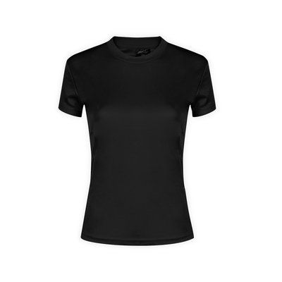 Camiseta técnica mujer en variedad colores con diseño en espalda y mangas transpirable Neg L