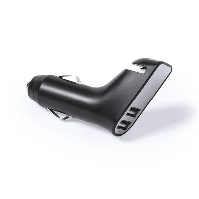 Cargador 2 USB coche con martillo de seguridad Negro
